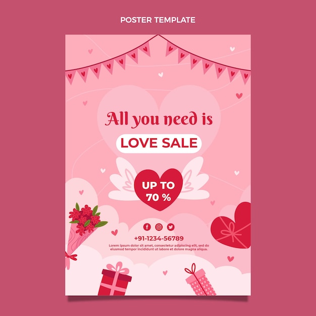 Free vector flat valentine's day vertical poster template