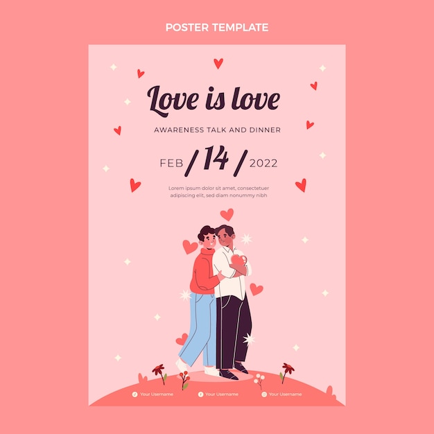 Modello di poster verticale piatto di san valentino