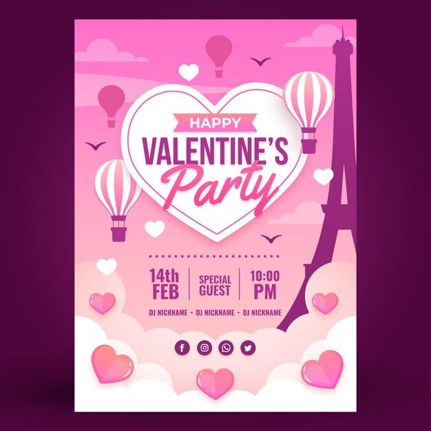 Flat valentine's day vertical poster template