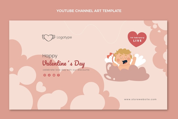 Vettore gratuito arte del canale youtube piatto di san valentino