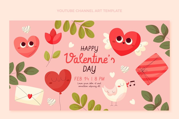 Flat valentine's day youtube channel art