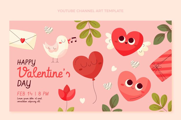 Flat valentine's day youtube channel art