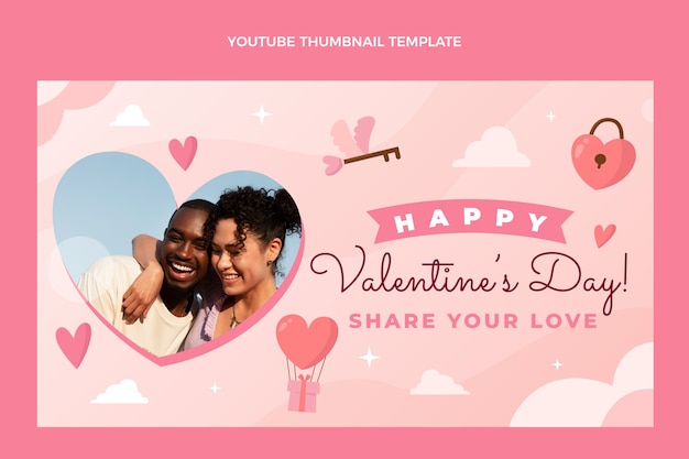 Vettore gratuito miniatura di youtube di san valentino piatto