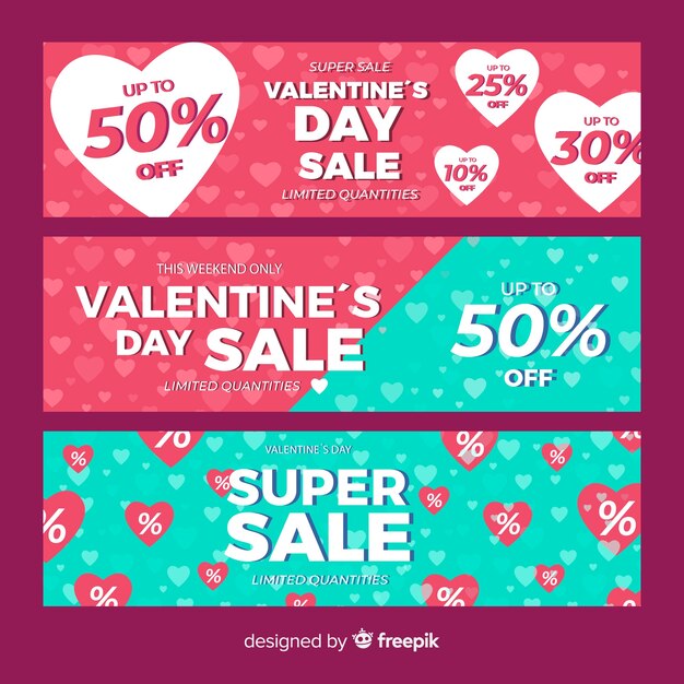 Flat valentine sale banner