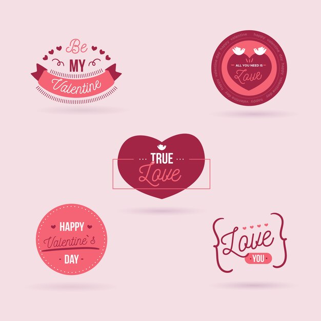 Flat valentines day badge collection