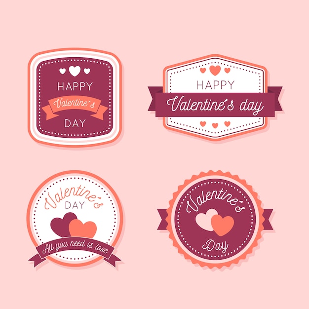 Flat valentines day badge collection
