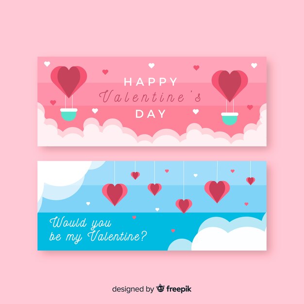 Flat valentines day banners