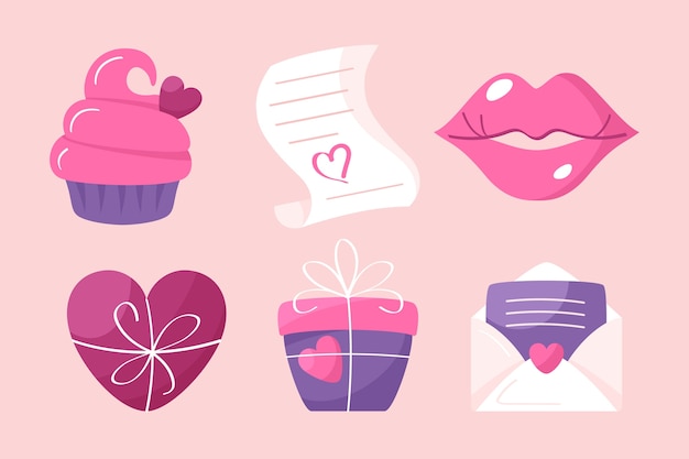 Free vector flat valentines day celebration elements collection