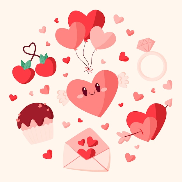 Free vector flat valentines day celebration elements collection