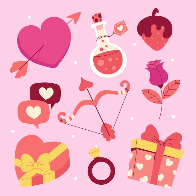 Free vector flat valentines day celebration elements collection