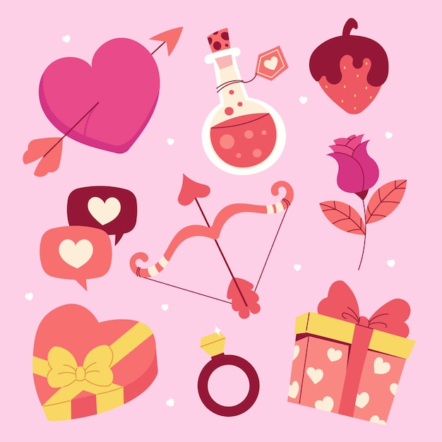 Flat valentines day celebration elements collection