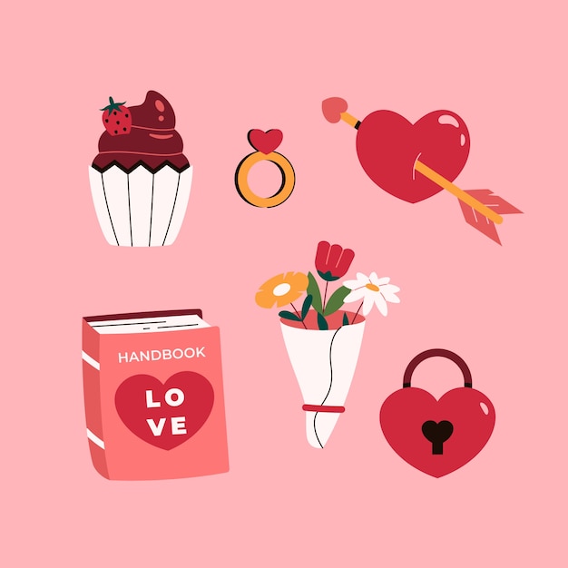 Free vector flat valentines day celebration elements collection