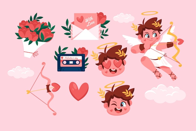 Free vector flat valentines day celebration elements collection