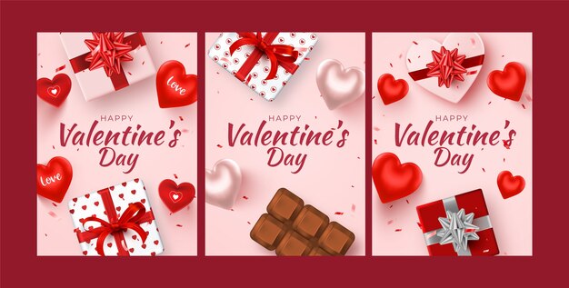Free vector flat valentines day celebration greeting cards collection