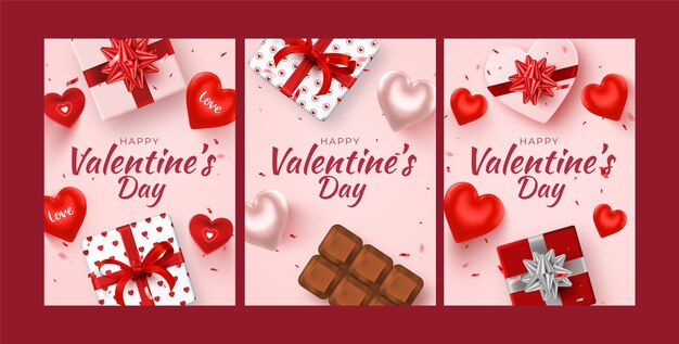 Vettore gratuito collezione di cartoline d'auguri per la celebrazione di san valentino piatte