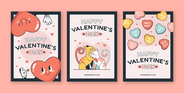 Free vector flat valentines day celebration greeting cards collection