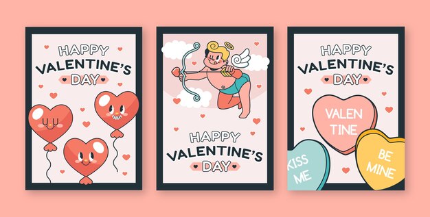 Flat valentines day celebration greeting cards collection