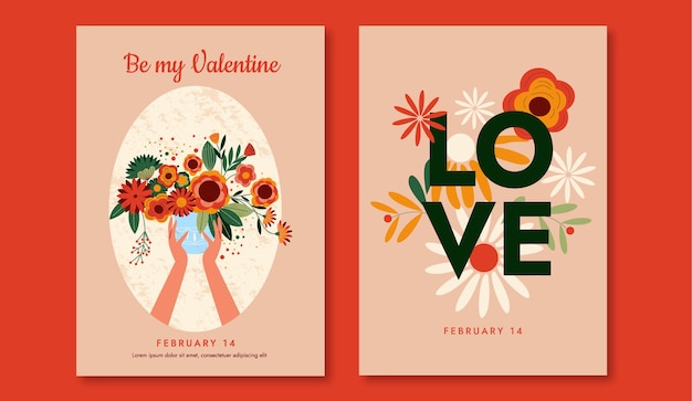 Flat valentines day celebration greeting cards collection