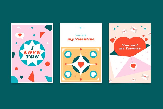 Flat valentines day celebration greeting cards collection