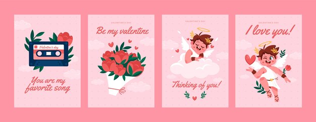 Flat valentines day celebration greeting cards collection