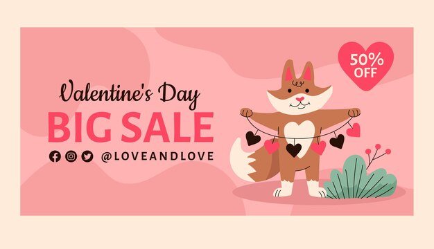 Free vector flat valentines day celebration horizontal sale banner template