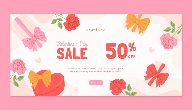 Flat valentines day celebration horizontal sale banner template