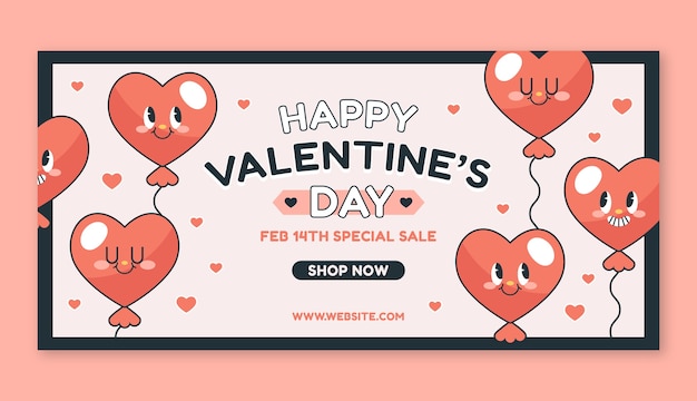 Vettore gratuito modello di banner di vendita orizzontale per la celebrazione del giorno di san valentino piatto