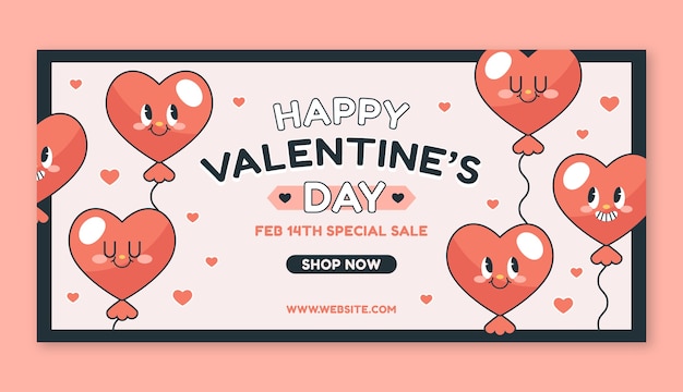 Flat valentines day celebration horizontal sale banner template