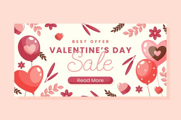 Flat valentines day celebration horizontal sale banner template