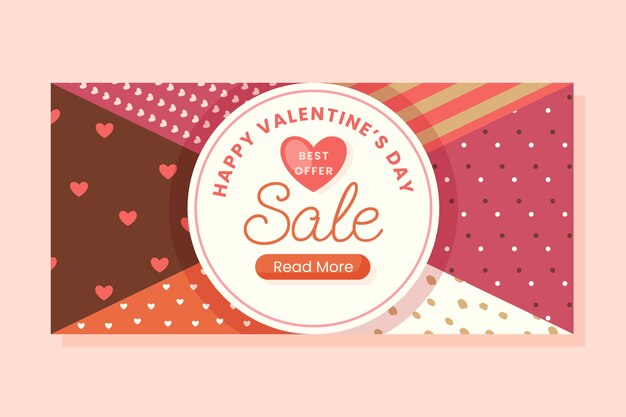 Flat valentines day celebration horizontal sale banner template