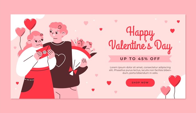 flat valentines day celebration horizontal sale banner template