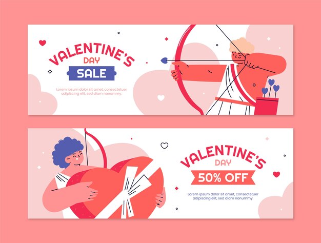 Flat valentines day celebration horizontal sale banner template