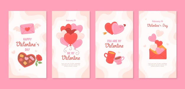 Flat valentines day celebration instagram stories collection