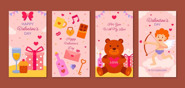 Flat valentines day celebration instagram stories collection