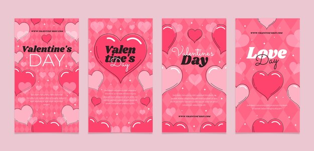 Free vector flat valentines day celebration instagram stories collection