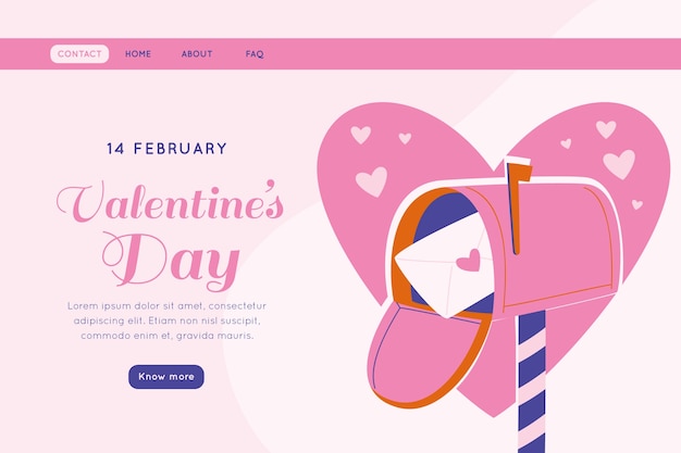 Flat valentines day celebration landing page template