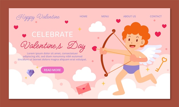 Flat valentines day celebration landing page template