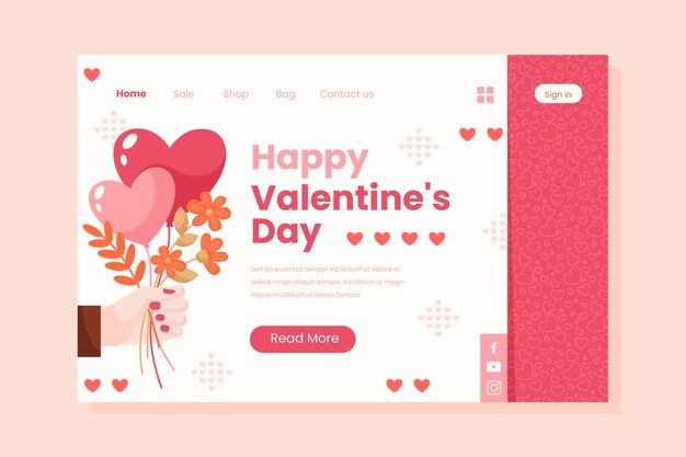 Flat valentines day celebration landing page template