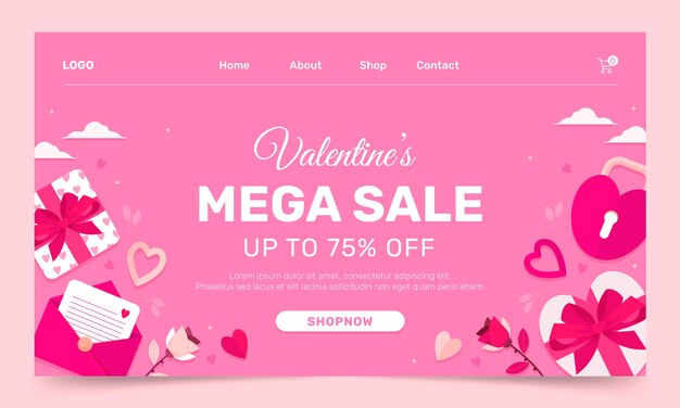 Flat valentines day celebration landing page template