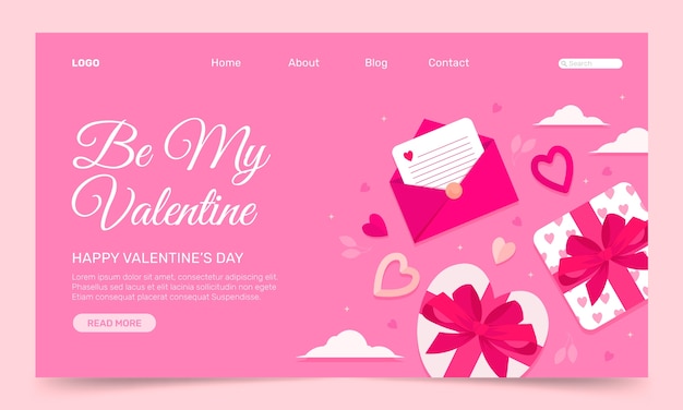 Flat valentines day celebration landing page template