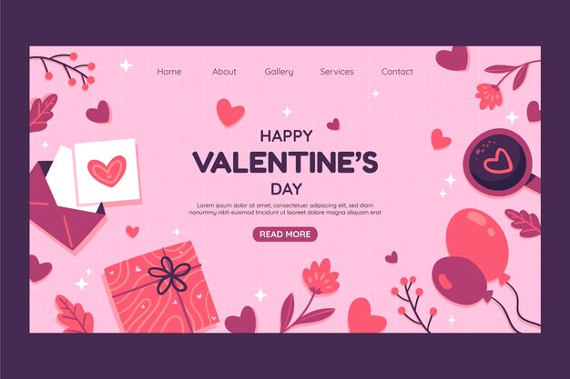 Flat valentines day celebration landing page template