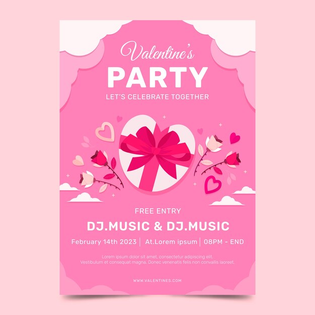 Flat valentines day celebration vertical flyer template