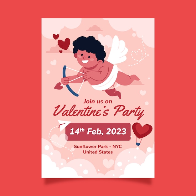 Vettore gratuito modello di poster verticale per la celebrazione del giorno di san valentino piatto