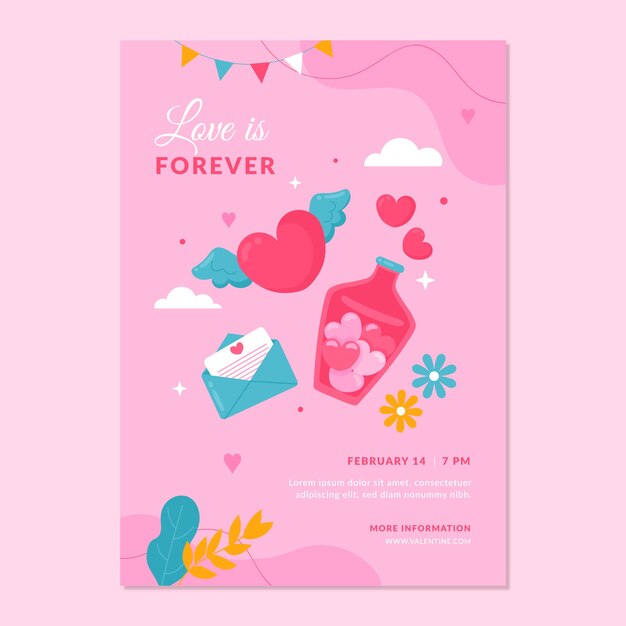 Free vector flat valentines day celebration vertical poster template
