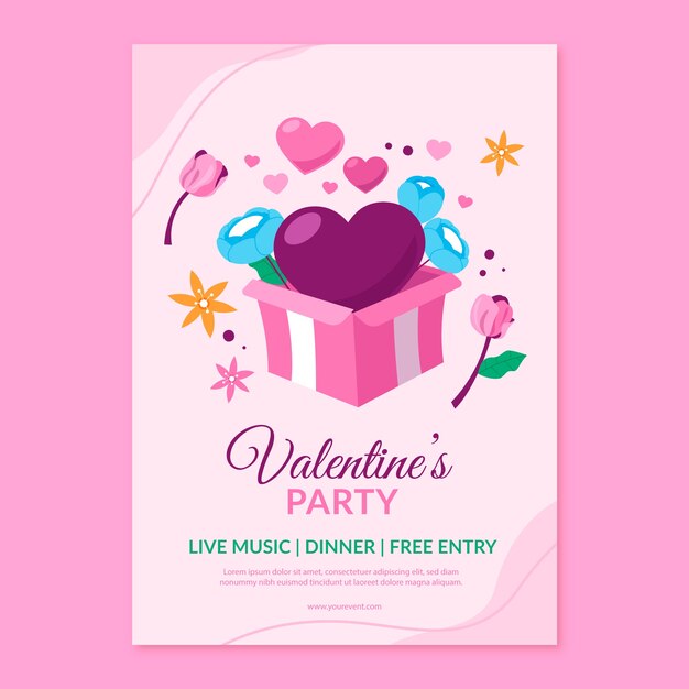 Flat valentines day celebration vertical poster template