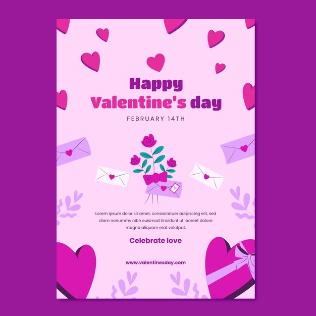 flat valentines day celebration vertical poster template