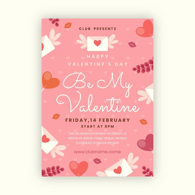 Flat valentines day celebration vertical poster template