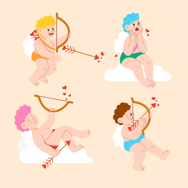 Flat valentines day cupid characters collection