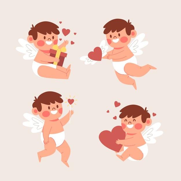 Flat valentines day cupid characters collection