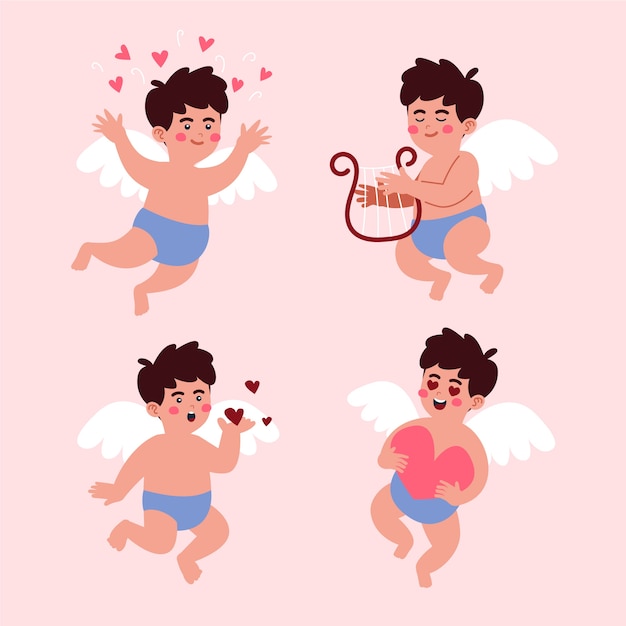 Free vector flat valentines day cupid characters collection